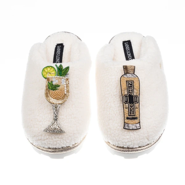 Laines London Teddy Closed Toe Slippers With Hugo Spritz Brooches