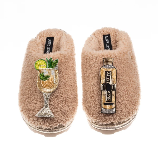 Laines London Teddy Closed Toe Slippers With Hugo Spritz Brooches