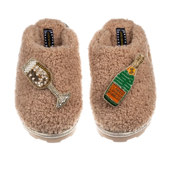 Laines London Teddy Closed Toe Slippers With Laines Champers Brooches