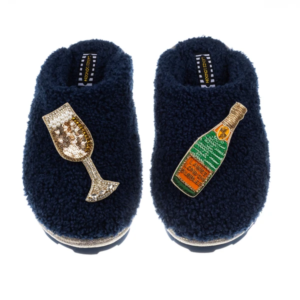 laines london Teddy Closed Toe Slippers With Laines Champers Brooches