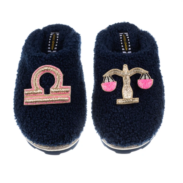 Laines London Teddy Closed Toe Slippers With Libra Star Sign Brooches