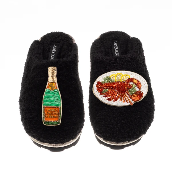 Laines London Teddy Closed Toe Slippers With Lobster Platter & Champagne Brooches