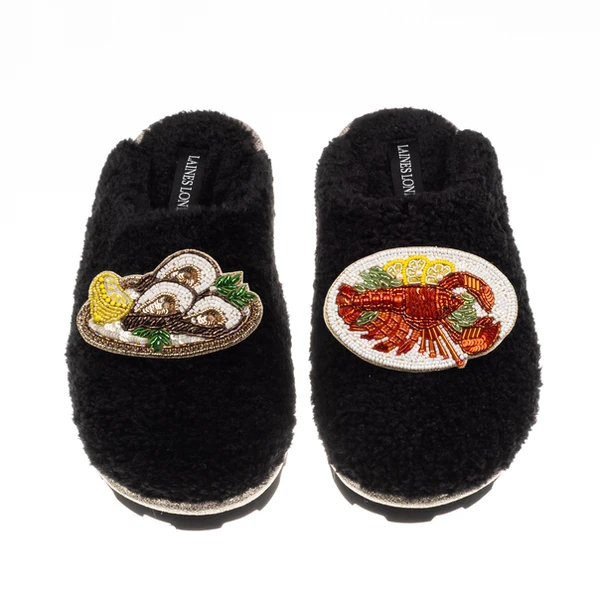 Laines London Teddy Closed Toe Slippers With Lobster Platter & Oyster Brooches