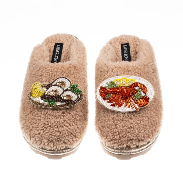 Laines London Teddy Closed Toe Slippers With Lobster Platter & Oyster Brooches
