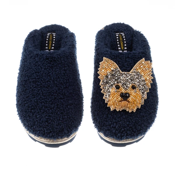 laines london Teddy Closed Toe Slippers With Minnie The Yorkie Brooch