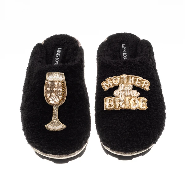 Laines London Teddy Closed Toe Slippers With Mother Of The Bride Brooches