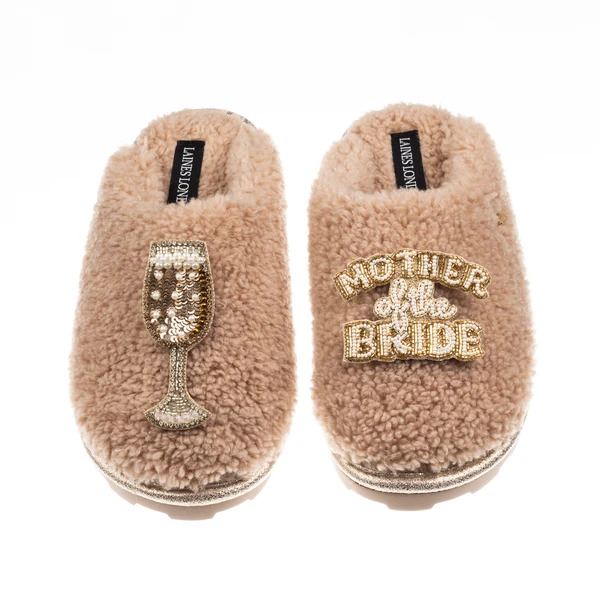 Laines London Teddy Closed Toe Slippers With Mother Of The Bride Brooches