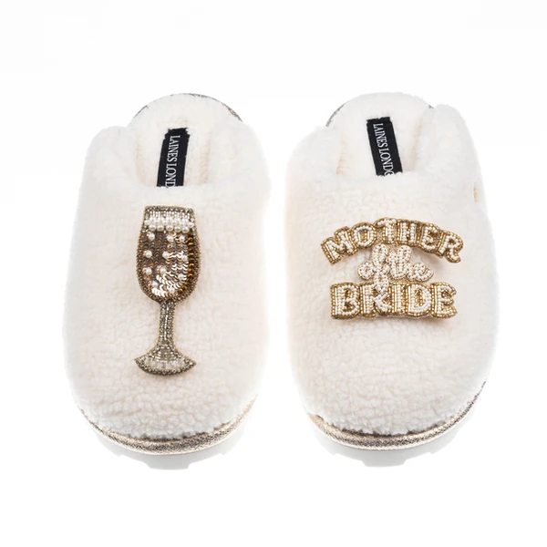 Laines London Teddy Closed Toe Slippers With Mother Of The Bride Brooches