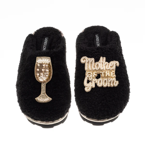 Laines London Teddy Closed Toe Slippers With Mother Of The Groom Brooches