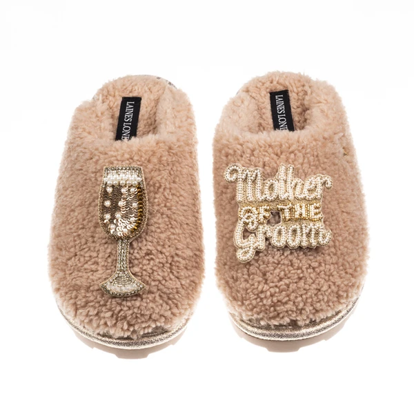 Laines London Teddy Closed Toe Slippers With Mother Of The Groom Brooches