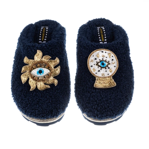 Laines London Teddy Closed Toe Slippers With Mystic Eye Brooches