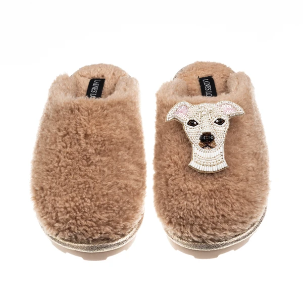 Laines London Teddy Closed Toe Slippers With Olive The Iggy Brooch