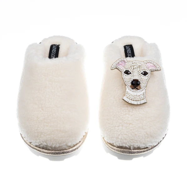 Laines London Teddy Closed Toe Slippers With Olive The Iggy Brooch