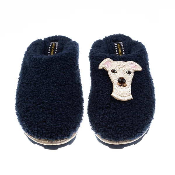 laines london Teddy Closed Toe Slippers With Olive The Iggy Brooch