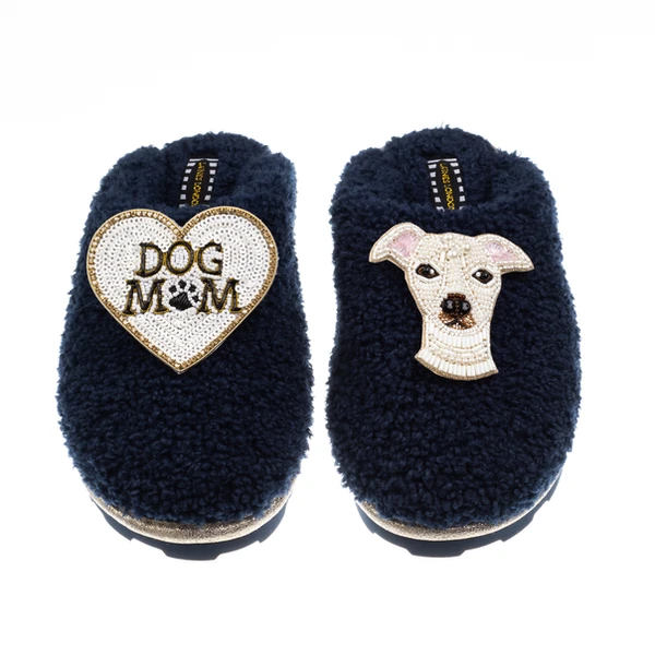 laines london Teddy Closed Toe Slippers With Olive The Iggy & Dog Mum / Mom Brooches