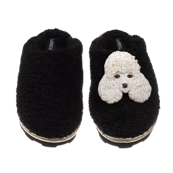Laines London Teddy Closed Toe Slippers With Pearl The Poodle Brooch