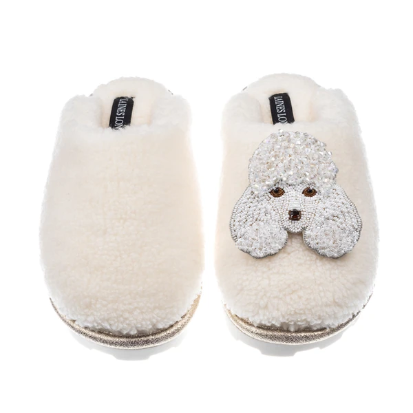 Laines London Teddy Closed Toe Slippers With Pearl The Poodle Brooch