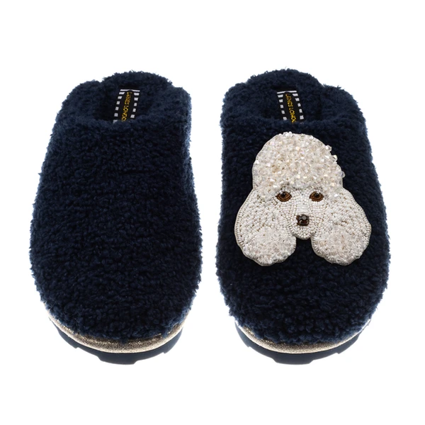 laines london Teddy Closed Toe Slippers With Pearl The Poodle Brooch
