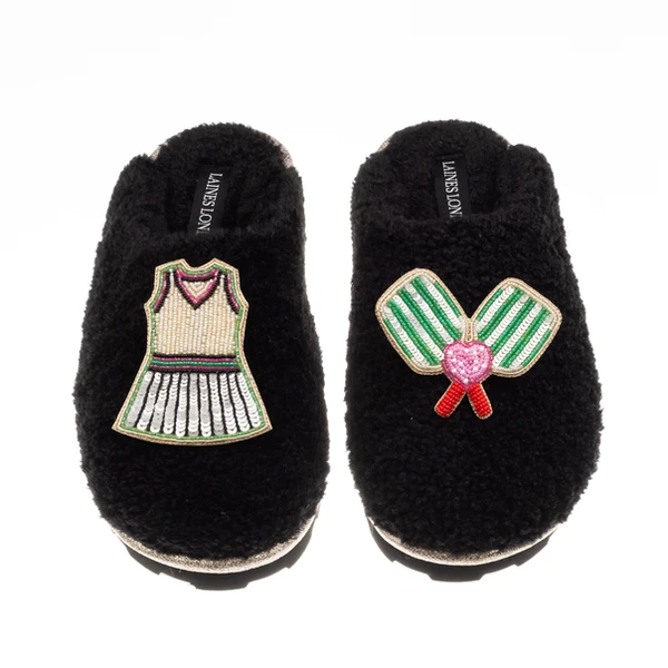 Laines London Teddy Closed Toe Slippers With Pickleball Brooches