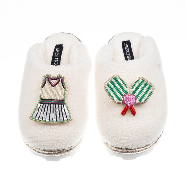 Laines London Teddy Closed Toe Slippers With Pickleball Brooches