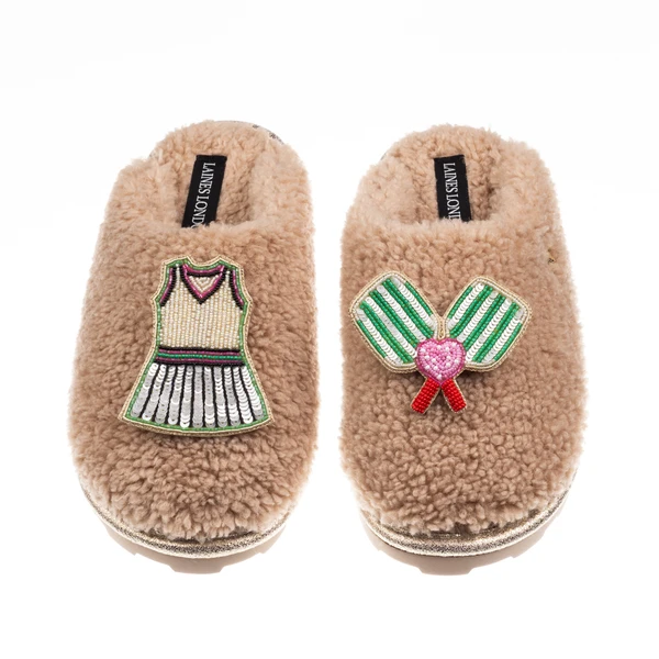 laines london Teddy Closed Toe Slippers With Pickleball Brooches