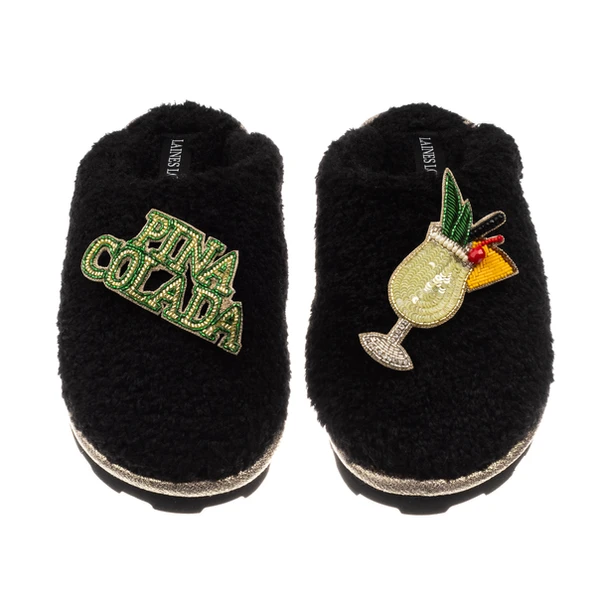 Laines London Teddy Closed Toe Slippers With Pina Colada Brooches
