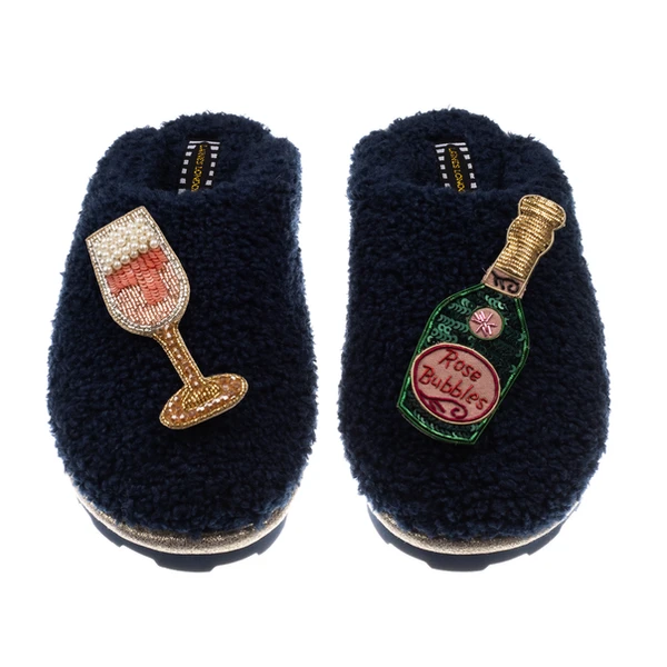 Laines London Teddy Closed Toe Slippers With Pink Champagne Brooches