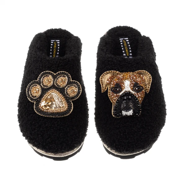 Laines London Teddy Closed Toe Slippers With Pip & Paw Brooches