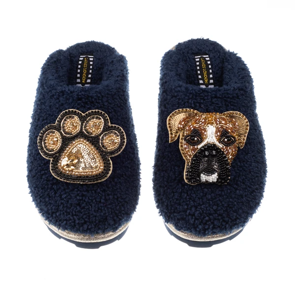 Laines London Teddy Closed Toe Slippers With Pip & Paw Brooches