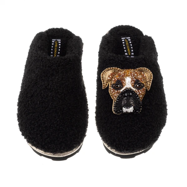 Laines London Teddy Closed Toe Slippers With Pip The Boxer Brooch