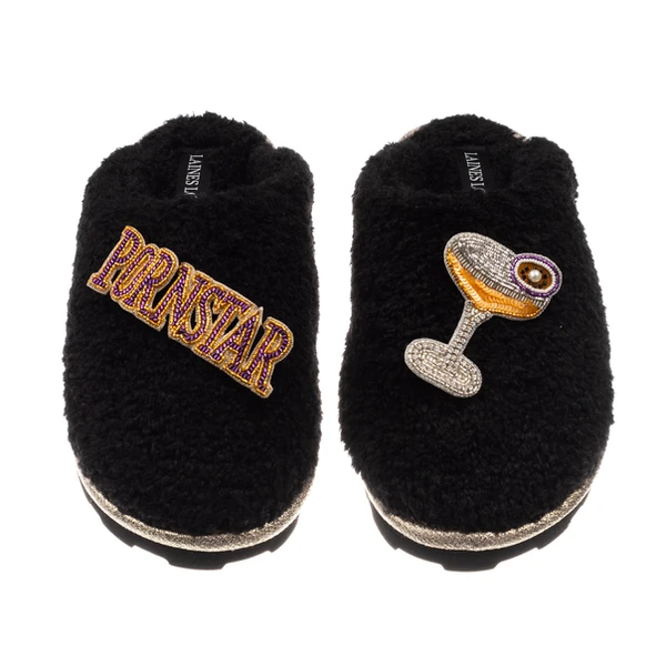 Laines London Teddy Closed Toe Slippers With Pornstar Martini Brooches