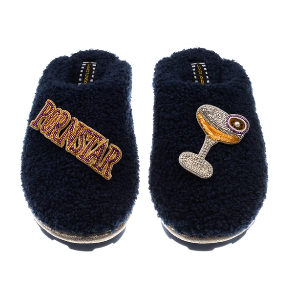 laines london Teddy Closed Toe Slippers With Pornstar Martini Brooches