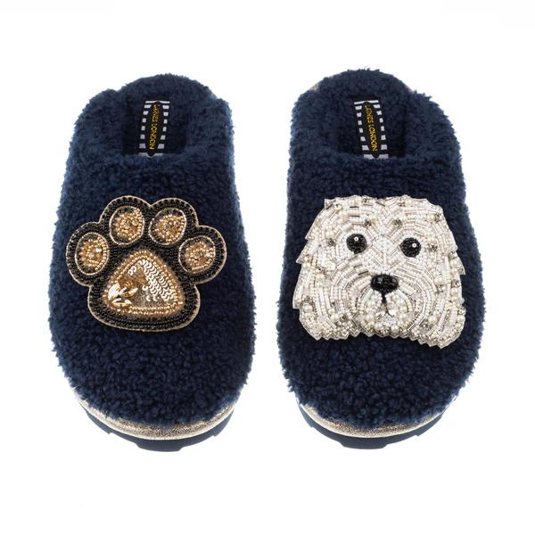 Laines London Teddy Closed Toe Slippers With Queenie & Paw Brooches