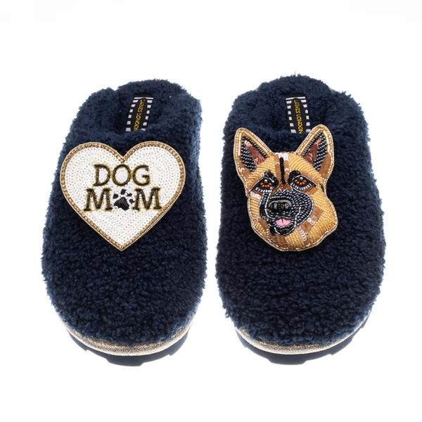Laines London Teddy Closed Toe Slippers With Roxy The German Shepherd & Dog Mum/Mom Brooches