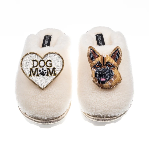 Laines London Teddy Closed Toe Slippers With Roxy The German Shepherd & Dog Mum/Mom Brooches