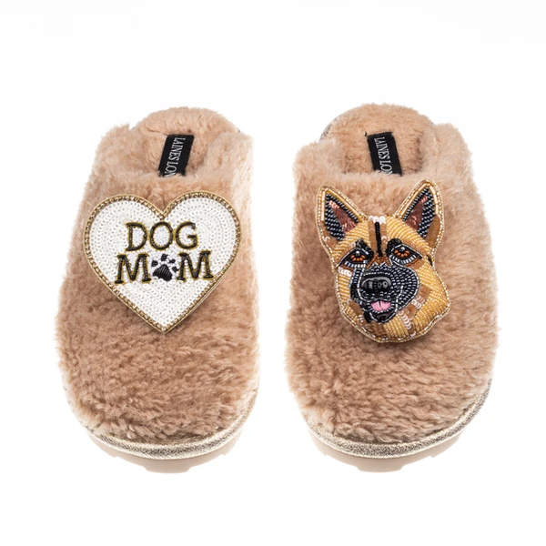 laines london Teddy Closed Toe Slippers With Roxy The German Shepherd & Dog Mum/Mom Brooches