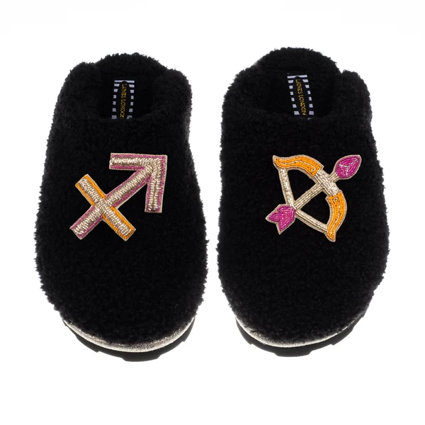 Laines London Teddy Closed Toe Slippers With Sagittarius Star Sign Brooches