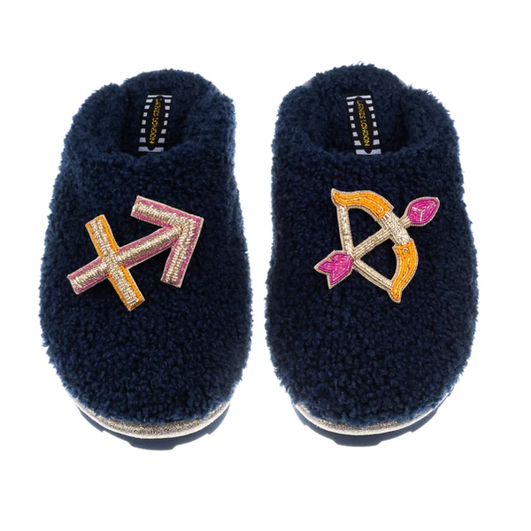 laines london Teddy Closed Toe Slippers With Sagittarius Star Sign Brooches