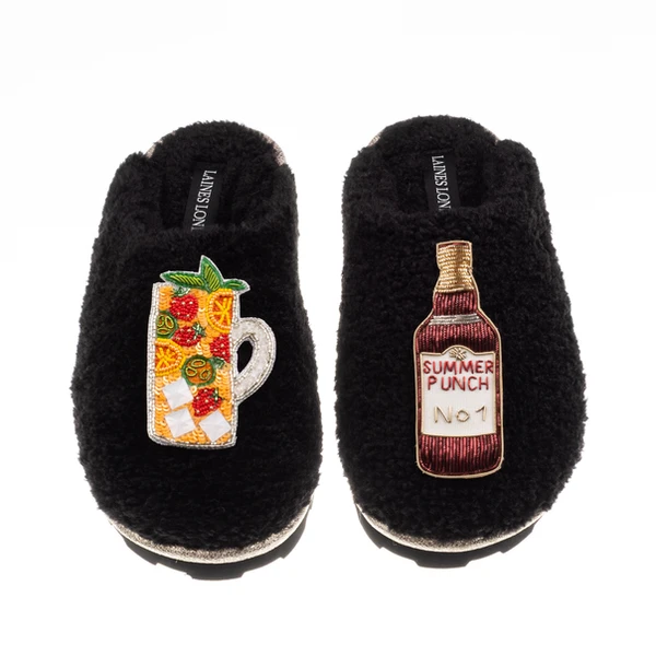 Laines London Teddy Closed Toe Slippers With Summer Punch Brooches