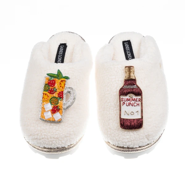 Laines London Teddy Closed Toe Slippers With Summer Punch Brooches