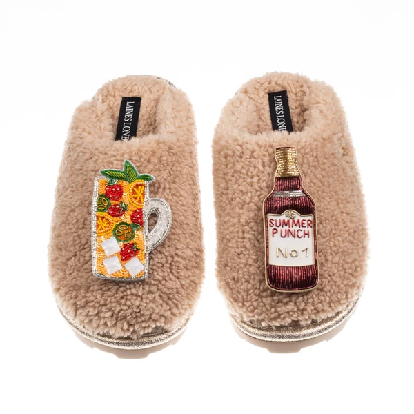 Laines London Teddy Closed Toe Slippers With Summer Punch Brooches