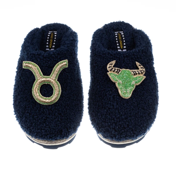 Laines London Teddy Closed Toe Slippers With Taurus Star Sign Brooches