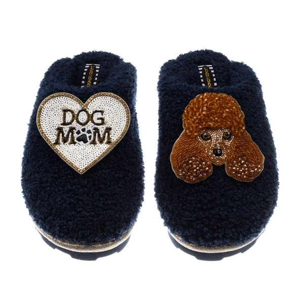 Laines London Teddy Closed Toe Slippers With Tutu The Poodle & Dog Mum / Mom Brooches