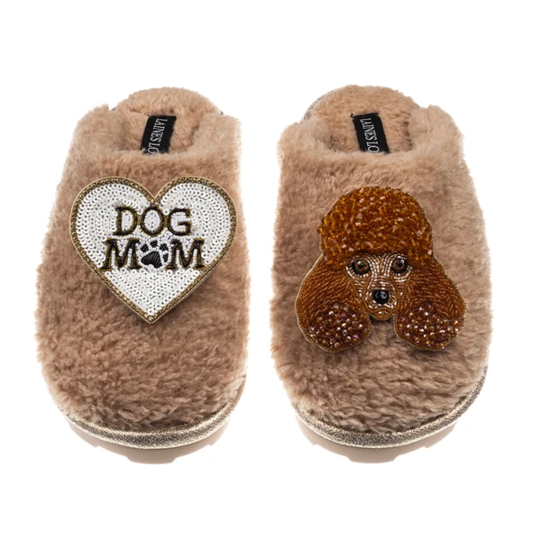 Laines London Teddy Closed Toe Slippers With Tutu The Poodle & Dog Mum / Mom Brooches