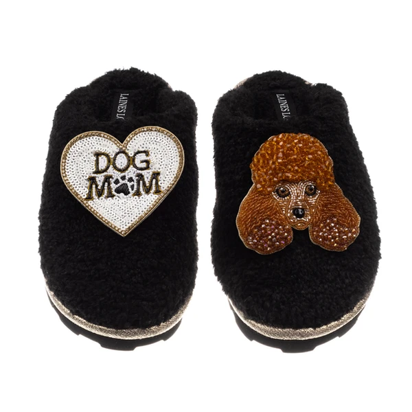 Laines London Teddy Closed Toe Slippers With Tutu The Poodle & Dog Mum / Mom Brooches