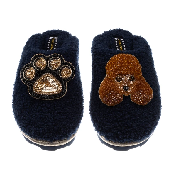 Laines London Teddy Closed Toe Slippers With Tutu The Poodle & Paw Brooches