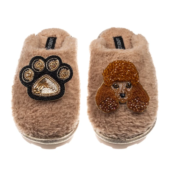 laines london Teddy Closed Toe Slippers With Tutu The Poodle & Paw Brooches