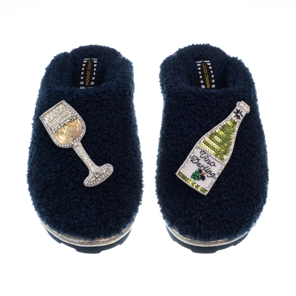Laines London Teddy Closed Toe Slippers With Vino Darling Brooches