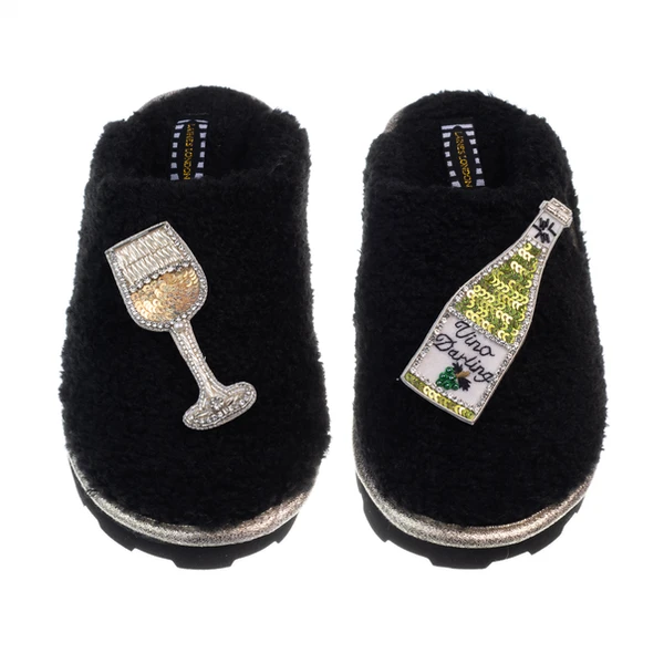 Laines London Teddy Closed Toe Slippers With Vino Darling Brooches
