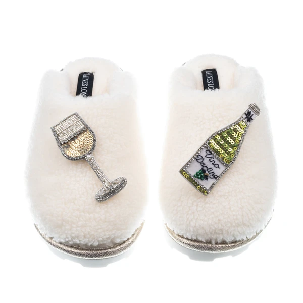 laines london Teddy Closed Toe Slippers With Vino Darling Brooches